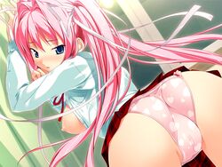 blue_eyes blush breasts game_cg heart kodama_izayoi long_hair nipples panties pink_hair ribbon ribbons skirt stellula_eques stellula_eques_~shokuzai_no_himekishi~ tied_hair twintails underwear