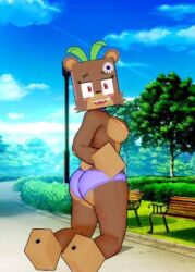 1girls bia_prowell_(slipperyt) big_breasts female female_only furry humanoid koikatsu living_plushie looking_at_viewer looking_back minecraft panties plushie smiling_at_viewer solo teddy_bear