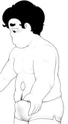 1boy ball_bulge balls_under_clothes black_and_white black_eyes black_hair blush bulge bulge_through_clothing chubby chubby_male chunky cock_bulge digital_drawing_(artwork) digital_media_(artwork) erect_penis erection erection_in_underwear erection_under_clothes erection_under_underwear gem gem_(species) half_naked hand_on_underwear human hybrid line_art male male_breasts male_nipples male_only muscular muscular_male nude_male panting penis_bulge plump pubes pubic_hair puffy_hair short_hair shorts sketch solo solo_male standing steven_quartz_universe steven_universe stubble underwear underwear_only white_background young young_male