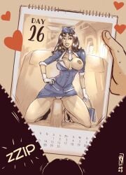 1girls archie_comics betty_and_veronica black_hair breasts breasts_out calendar_(object) faymantra female female_only flight_attendant gloves hearts hourglass_figure smile solo veronica_lodge voluptuous voluptuous_female