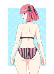 ale24x back_view big_ass bikini clip_studio_paint_(medium) go-toubun_no_hanayome hair_ornament nakano_nino pink_hair short_hair simple_background standing