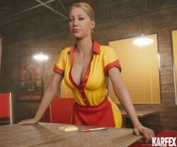 1girls 3d ashley_tisdale blonde_hair cleavage female female_only karfex nsfw real_person waitress waitress_outfit waitress_uniform