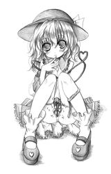 censored hat heart heart_of_string koishi_komeiji kurona monochrome panties panties_around_leg panties_around_one_leg pussy sitting solo spread_pussy touhou underwear