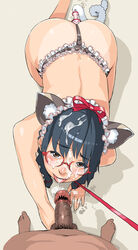 1boy anal anal_insertion anal_tail animal_ear blush bondage breeding_cats_diary butt_plug_tail buttplug buttplug_tail censored collar cum cum_in_mouth cum_on_glasses cum_on_hair dark-skinned_male dark_penis dark_skin facial female glasses highres interracial leash maid_headdress male mama_(artist) mamashi open_mouth original penis pointless_censoring pov pubic_hair slave small_penis smile tail tongue