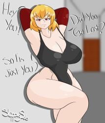 anime big_breasts big_hips big_thighs blonde_hair clementine_(overlord) overlord_(maruyama) red_eyes sloppy_sab solo solo_female solo_focus