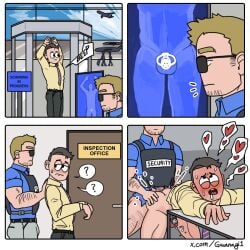 2boys airport airport_security anal anal_sex bending_over bent_over big_dom_small_sub caught chastity_cage chastity_device dilf english english_text erect_penis erection facial_hair gay gay_anal gay_domination gay_sex glasses guard gwanagi horny inspection male male/male male_focus male_only muscular muscular_male nude nude_male on_table pleasure_face punishment security security_guard sunglasses text uniform x-ray x-ray_view x-ray_vision yaoi