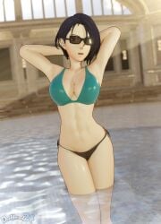 1girls 3d alternate_costume armpits arms_behind_head bare_arms bare_legs bare_midriff bikini black_bikini black_swimsuit blue_hair breasts cleavage dochaunt24 female female_only fire_emblem fire_emblem:_three_houses glasses green_bikini green_swimsuit hair_between_eyes indoors large_breasts legs midriff nintendo partially_submerged pool pose purple_eyes shamir_nevrand short_hair solo standing swimsuit two-tone_bikini water