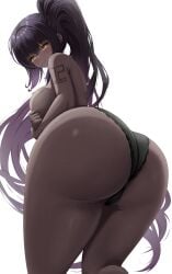 1girls ass black_hair blue_archive breasts covering_breasts dark-skinned_female dark_skin dat_ass female hi_res huge_ass huge_breasts karin_(blue_archive) long_hair ponytail thick_thighs tyrzul yellow_eyes