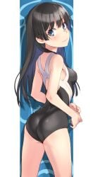 1girls ass back black_hair blue_eyes blush breasts cute_girl female female_only kawaii long_hair looking_at_viewer medium_breasts raika9 saten_ruiko slim_girl smile solo swimsuit teenage_girl teenager to_aru_kagaku_no_railgun to_aru_majutsu_no_index young younger_female