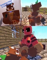 2girls bee_(minecraft) bia_prowell_(slipperyt) big_ass big_belly big_breasts furry living_plushie minecraft nipples plushie sex vaginal_sex wide_hips