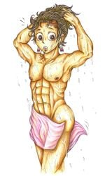 1boy 2024 2d 2d_(artwork) 2d_artwork abs accidental_exposure anime biceps boy brown_eyes brown_hair brown_nipples bulge_through_clothing bust busty chest closed_mouth completely_naked completely_naked_male completely_nude completely_nude_male curled_hair curly_hair demon_slayer drawing dripping dripping_wet ear_piercing earrings exposed exposure fixing_hair guy hair_ornament hair_ribbon hands_on_hair hidden_penis hidden_sex holding_hair human hung imminent_exposure kamado_tanjirou kimetsu_no_yaiba lookipdookip male male_nipples male_only muscle muscles muscular muscular_male naked naked_male nipples no_clothes no_clothing no_underwear nude nude_male open_eyes pecs pectorals pencil_(artwork) pink_towel scar shiny shiny_skin soft_penis solo solo_focus solo_male surprised surprised_expression sweat sweatdrop sweating tanjiro_kamado tanned tanned_skin towel towel_drop towel_only traditional_art traditional_media traditional_media_(artwork) wardrobe_malfunction water wet wet_body wet_skin white_background yellow_body yellow_skin