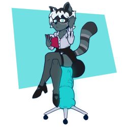 anthro bodohcibai chelsae clipboard dildo dildo_sitting femboy hung_femboy hung_trap male male_only mammal office_clothing penetration procyonid raccoon sex_toy solo urethral urethral_dildo_sitting urethral_penetration