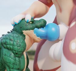 2024 3d_(artwork) animal_genitalia anthro anthro_on_anthro anthro_penetrated anthro_penetrating anthro_penetrating_anthro balls biceps big_balls big_muscles big_penis blurred_background claws coffeesoda_(fursona) connivingrat crocodile crocodilian crocodylid deltoids digital_media_(artwork) duo erection fellatio fur genitals hand_on_head helm_(connivingrat) hi_res hyena knot male male/male male_penetrated male_penetrating male_penetrating_male mammal muscular muscular_anthro muscular_male narrowed_eyes navel nude oral oral_penetration outside penetration penile penis penis_in_mouth reptile scales scalie sex sheath standing teeth thick_penis triceps tuft