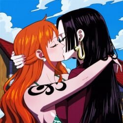 ai_generated boa_hancock female female_only kissing nami nami_(one_piece) one_piece post-timeskip powerhouserift yuri