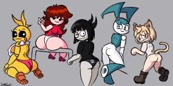 5girls adult_swim ass big_ass creepy_susie crossover fat_ass five_nights_at_freddy's flirting flirting_with_viewer friday_night_funkin girlfriend_(friday_night_funkin) goth goth_girl jenny_wakeman looking_at_viewer multiple_girls my_life_as_a_teenage_robot neco-arc nickelodeon panties presenting_hindquarters sethanol the_oblongs toy_chica_(fnaf) type-moon upskirt