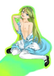 1boy alice_in_wonderland alice_liddell_(cosplay) apron bare_shoulders blonde_hair blue_eyes cosplay crossdressing cum cum_in_mouth cum_inside cum_on_body cum_on_hands cum_on_tongue cum_on_upper_body dress dress_pull femboy gay girly hairband human human_only kuma_(persona_4) lolita_fashion long_hair male male_nipples male_only mary_janes naughty_face open_mouth persona persona_4 public_domain shoes sitting solo sora_megumu sweet_lolita thighhighs tongue tongue_out undressing wariza white_legwear white_thighhighs yaoi