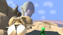 3d 3d_(artwork) ahe_gao back_view beige_sweater black_hair black_panties blender blonde_hair blue_eyes fuku_(squidly) ghost_girl giantess giantess_growth green_hair green_sweater huge_belly huge_breasts light_blue_lipstick mario_(series) mountain nintendo princess_rosalina shortstack spooki_(guacamolemuffler) spooki_(squidly) squidly super_mario_galaxy tongue_out white_skin