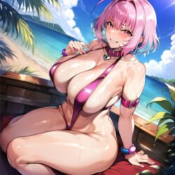 1girls ai_generated alternate_breast_size big_breasts bostin breasts busty curvaceous curvy curvy_body curvy_female curvy_figure female huge_breasts idolmaster large_breasts nipples sling_bikini sweat sweating sweaty sweaty_body sweaty_breasts thick_thighs thighs yumemi_riamu