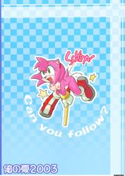 amy_rose beige_skin blue_background color comic female female_only fur furry hedgehog piko-piko_hammer piko_piko_hammer pink_fur sega skin solo sonic_(series) straight_hair