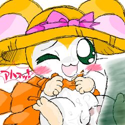 1boy 1girls abe_yukio blush hamster hamtaro_(series) hat oshare_(hamtaro) penis pussy tagme