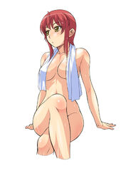 1girls female kaibutsu_oujo kouda_tomohiro medium_breasts monster_princess nude orange_eyes princess_resurrection red_hair riza_wildman short_hair solo tomboy towel wet