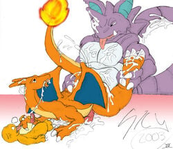 2003 anthro buggery charizard charmander color fire furry interspecies male male_only multiple_males nidoking nintendo pokemon pokemon_(species) pokemon_rgby tail tail_fire yaoi