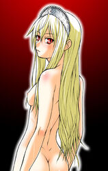 1girls ass blonde_hair breasts female hair hime hime_(kaibutsu_oujo) kaibutsu_oujo kouda_tomohiro lilianne long_hair looking_back monster_princess nude princess_resurrection red_eyes sideboob small_breasts solo tiara wet