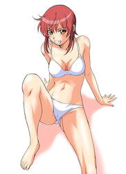 bikini color feet grin kaibutsu_oujo kouda_tomohiro medium_breasts midriff monster_princess orange_eyes princess_resurrection red_hair riza_wildman short_hair smile swimsuit