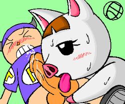 animal_crossing animal_crossing_boy artist_request balls blush fellatio looking_pleasured lucy_(animal_crossing) nintendo oral penis player_1 straight_hair tongue tongue_out villager_(animal_crossing) year_request