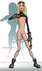 1girls belt blonde_hair blue_eyes boots clothing dc_comics eyewear female female_only footwear gloves handwear human mesculin pale_skin pouch smooth_skin solo teen_titans terra terra_(dc)