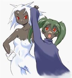 bandage bandages cave_story dark_skin dual_persona green_hair lowres mimiga red_eyes sakamoto_sue sue sue_sakamoto time_paradox white_hair