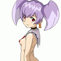 00s 1girls breasts diebuster female gainax gunbuster human light-skinned_female light_skin looking_at_viewer nipples nude purple_hair red_eyes short_hair small_breasts solo tycho_science white_background