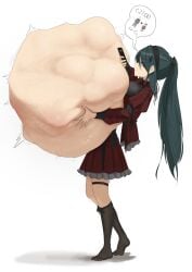 1girls aim54c belly_bigger_than_head belly_bigger_than_torso belly_bulge black_hair bones bones_in_belly bones_in_stomach digestion fatal_vore female_pred huge_belly implied_digestion lifting_belly multiple_prey object_vore phone phone_call same_size_vore vore