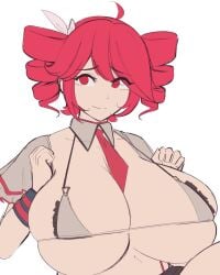 1girls 2d 2d_(artwork) ahoge big_breasts bikini breasts breasts_bigger_than_head breasts_bigger_than_torso breasts_squeezed_together cleavage cleavage_overflow colored_sketch curvaceous curvy curvy_female curvy_figure detached_collar detached_cuffs fat_breasts female female_only ferdinandus gigantic_breasts hair_ornament hairbow hands_on_breasts hands_on_own_chest huge_breasts kasane_teto kasane_teto_(sv) large_breasts massive_breasts micro_bikini necktie necktie_between_breasts overflowing_breasts plump plump_breasts pressing_breasts_together red_eyes red_hair simple_background sketch skindentation smile solo solo_female synthesizer_v twin_drills upper_body upper_body_focus utau voluptuous voluptuous_female white_background wip