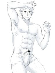 1boy abs blush erection male_focus penis pokkor0123 sketch solo tagme underwear