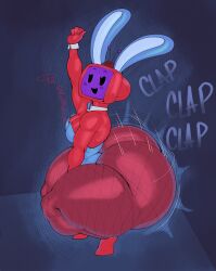 1girls 2025 antennae ass blue_background blue_clothing bow bowtie breasts bunny_ears bunnysuit clapping_ass clapping_buttocks clapping_cheeks cleavage commission commissioner_upload dark_blue_background eyelashes fishnet_legwear fishnets gardesnorela giant_ass high_heels large_ass light_blue_clothing looking_happy massive_ass minerva_(gardesnorela) mouth_open onomatopoeia raised_arm red_skin redmoon83 roblox robloxian screen side_view signature simple_background simple_face smile smiling squatting tee_vee_(race) thick_thighs thighs tv tv_head twerk twerking twerking_position twerking_with_arm_raised watermark