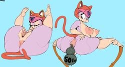 1girls 2015 anthro anus ass blue_eyes breasts curvaceous domestic_cat feline female fur furry helmet kemono mammal nipples pink_fur polly_esther pussy samurai_pizza_cats solo sunibee tagme tail thick_thighs wide_hips