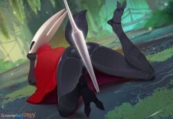 1girls 2_horns alternate_body_type alternate_breast_size arthropod artist_name big_ass big_breasts big_butt black_body black_skin breasts bubble_ass bubble_butt bug bug_girl female female_only girok hollow_knight hollow_knight:_silksong hornet_(hollow_knight) large_ass large_breasts large_butt lying_on_stomach silksong team_cherry