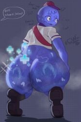 ass big_ass blue_body blue_skin bubble_butt cartoonwizzard colored crouched curvy_hips dialogue english english_text femboy freckles healing hips huge_ass male male_only nervous nervous_face on_knees peak_(videogame) presenting_hindquarters pubic_hair scout_(peak) skin squatting steaming_body steamy_ass sweating sweaty_ass sweaty_body text thick_thighs