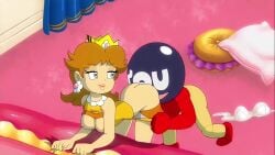 areola areolae ass ass_in_face breasts breasts_out brown_hair brunette-haired_female brunette_female brunette_hair crown earrings flower_earrings lifted_shirt magical_sleepover_u mario_(series) nintendo nipples orange_clothing princess_daisy sakusakupanic screencap screenshot shirt_lift super_mario_bros. taking_clothes_off taking_off_panties taking_off_pants taking_panties_off taking_pants_off tiara