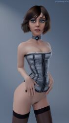 3d bioshock bioshock_infinite blue_eyes breasts brown_hair busty choker coffeeforsnails elizabeth_comstock eyeliner eyeshadow female female_focus female_only hourglass_figure makeup medium_breasts pinup pinup_pose short_hair standing tagme wide_hips