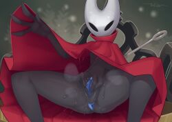 1girls 2_horns anus arthropod artist_name big_ass black_body black_skin bug bug_girl female female_only flat_chest hollow_knight hollow_knight:_silksong hornet_(hollow_knight) looking_at_viewer masturbating masturbation pussy silksong skinny skinny_girl team_cherry