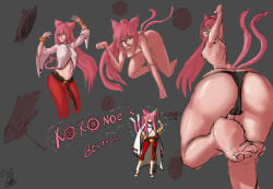 sufficient_output_(artist) arc_system_works blazblue kokonoe kokonoe_mercury catgirl kemonomimi nekomata cat_ears cat_tail pink_hair pink_fur dipstick_tail white_fur orange_eyes pince-nez glasses panties nude petite small_breasts teasing two_tails split_tail