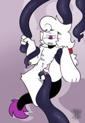 anthro black_tail black_tentacles blush bodily_fluids clitoris cyclops dipstick_tail drooling fur genital_fluids genitals glistening glistening_body hair hi_res long_hair markings mr.smiles_(princeguts) paws penetration princeguts purple_blush purple_clitoris purple_eyes purple_tail_tip red_hairband saliva scar simple_background solo tail tail_markings tentacle tentacle_in_vagina tentacle_penetration trans_(lore) vaginal_fluids vaginal_penetration white_body white_fur