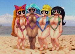 bliss_utonium blossom_(powerpuff_girls) bubbles_(powerpuff_girls) buttercup_(powerpuff_girls) commission dark-skinned_female dark_skin female female_only lueduar powerpuff_girls sisters tagme