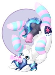 blue_eyes blue_hair clothing cute equine feral friendship_is_magic fur hair heart horn horse legwear magic male mammal my_little_pony penis pony rudazmora rudziel shining_armor_(mlp) socks stockings unicorn upside-down viven