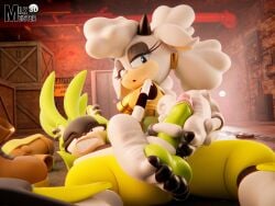 2girls afrosoricid anthro balls blue_eyes caprine earrings feet feet_cupping_balls female female_on_top femdom foot_fetish footjob futa_on_female futanari futasub green_eyes holding_penis horns idw_publishing intersex lanolin_the_sheep milkmeister3d penis sega shoes_removed sonic_(series) surge_the_tenrec white_hair