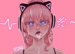 blue_eyes crystal_(lewd-zko) drool femsub headphones heart heart_eyes original peachmutt pink_hair ponytail solo symbol_in_eyes tears tech_control