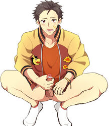 1boy blush bottomless erection full_body idolmaster male_focus male_only masturbation penis pokkor0123 socks solo tagme testicles