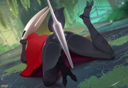 1girls 2_horns alternate_body_type alternate_breast_size arthropod artist_name big_ass big_breasts big_butt black_body black_skin breasts bubble_ass bubble_butt bug bug_dance bug_girl female female_only girok hollow_knight hollow_knight:_silksong hornet_(hollow_knight) large_ass large_breasts large_butt lying_on_stomach silksong team_cherry